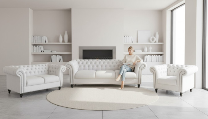 Three-seater fabric living room white design sofa sofas velvet XXL big upholstered couches