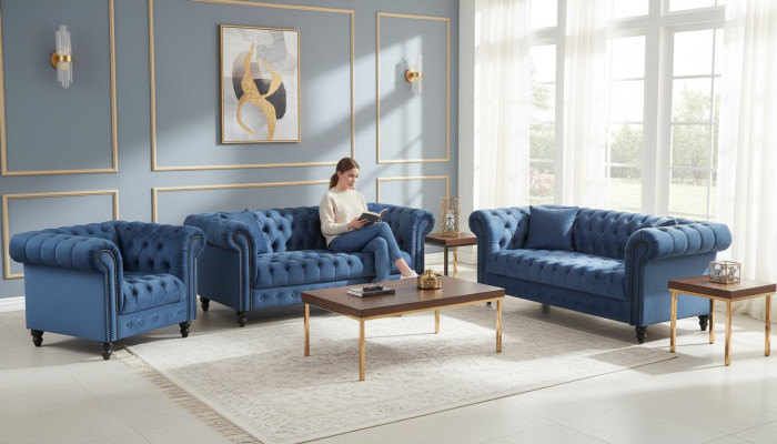 Three-seater Chesterfield sofa couch upholstery luxury furniture fabric couches
