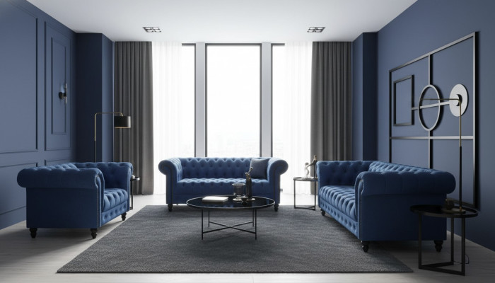 Three-seater Chesterfield sofa couch upholstery luxury furniture fabric couches