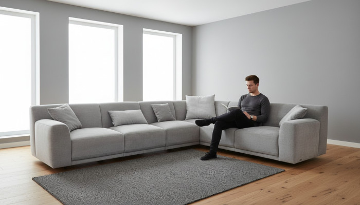 Corner sofa L-shaped design couch textile fabric living landscape corner set sofas couches