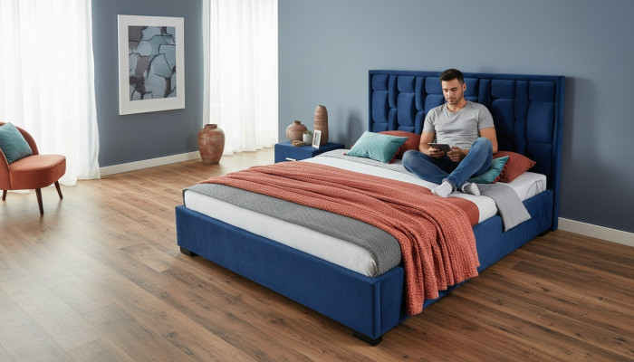 Blue designer bed bedroom design furniture modern luxury beds frame new