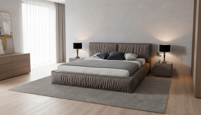 Luxury designer bed for the bedroom, upholstered in velvet furniture, beds, fabric, textile, new