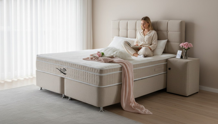 Noble Box Spring Bed 3-Piece Set Nightstand Beds Furniture Luxury Bedroom