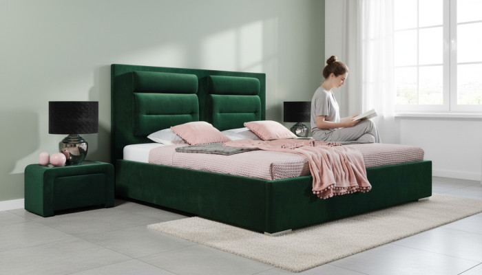 Luxury Box Spring Bed Double Design Fabric Hotel Green Beds Bedroom Furniture