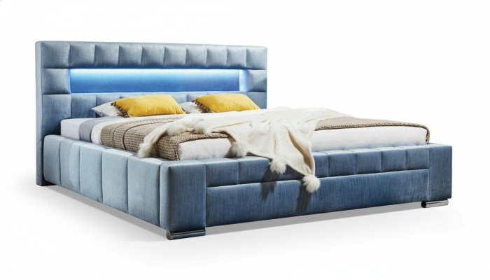 Luxury box spring bed fabric hotel blue beds bedroom furniture design double