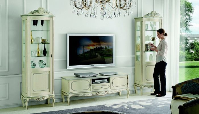 Luxury Living Room Wall Unit 3-piece RTV 2x Display Cabinet Design Italian Furniture Living Room Baroque Style
