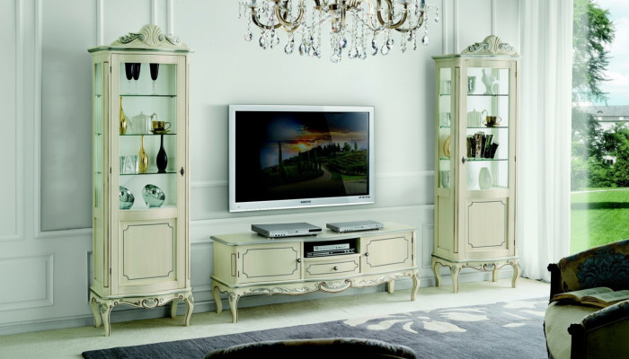 Luxury Living Room Wall Unit 3-piece RTV 2x Display Cabinet Design Italian Furniture Living Room Baroque Style