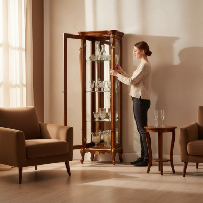 Elegant design glass cabinet wood classical style baroque showcase Italian furniture new