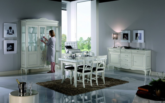 Design dining room set 7-piece wood furniture sideboard 4x chair table cabinet new