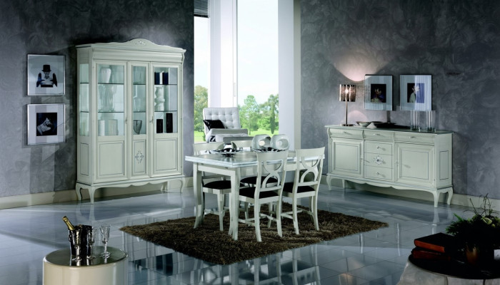 Design dining room set 7-piece wood furniture sideboard 4x chair table cabinet new