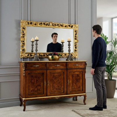 Design furniture style Baroque 2-piece set dresser mirror wood Italian style designer