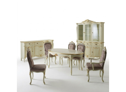 Dining table, 5 chairs, display cabinet, sideboard, complete dining room set, 8-piece furniture, new