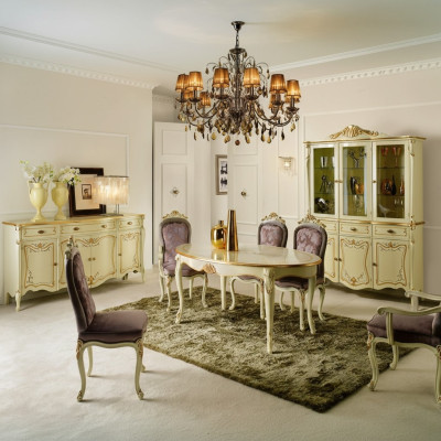Dining table, 5 chairs, complete dining room set, 6-piece, wood, Italian furniture, new