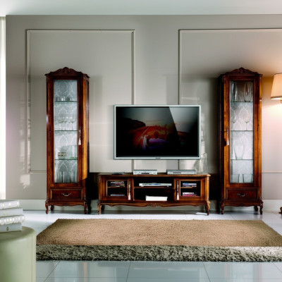 Wall unit 3-piece, TV cabinet, 2x display cabinet, Italian design furniture, living room, baroque style
