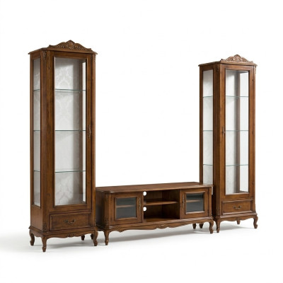 Wall unit 3-piece, TV cabinet, 2x display cabinet, Italian design furniture, living room, baroque style