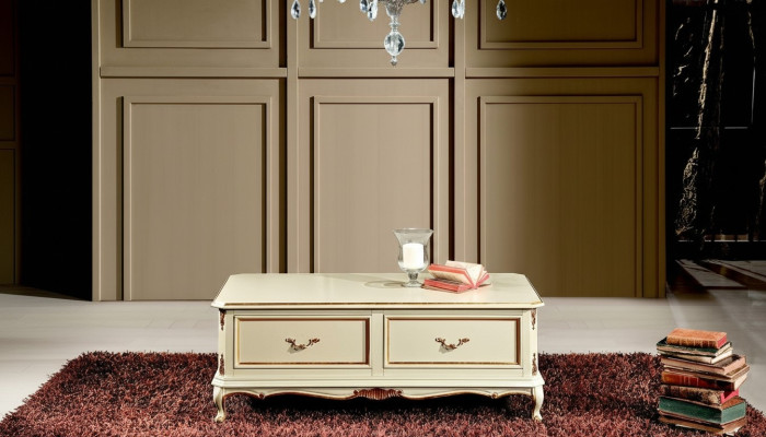Wood Italian Furniture Baroque Style Luxury White Coffee Table Living Room Table New