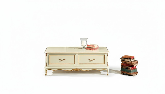Wood Italian Furniture Baroque Style Luxury White Coffee Table Living Room Table New