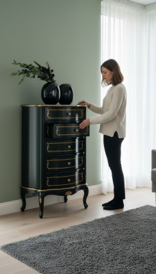 Italian furniture style baroque black designer cabinet dresser furniture