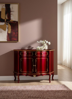 Luxury Italian Wooden Furniture Chest Red Buffet Cabinet Living Room