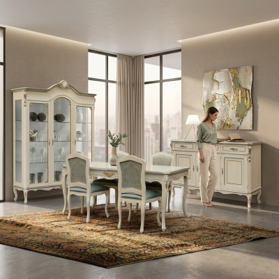 Luxury Dining Room Set 5-piece White Wood Furniture 4x Chair Table Baroque Style New