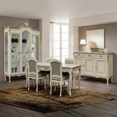 Luxury Dining Room Set 5-piece White Wood Furniture 4x Chair Table Baroque Style New