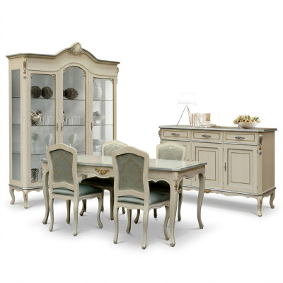Luxury Dining Room Set 5-piece White Wood Furniture 4x Chair Table Baroque Style New