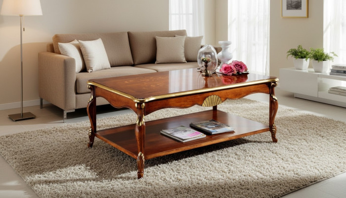 Design wood Italian furniture baroque style brown coffee table living room table new