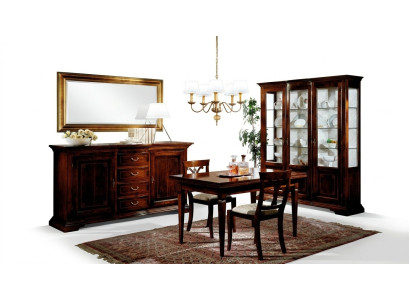 Dining table, 2 chairs, display cabinet, sideboard, mirror, complete dining room set, 6-piece, new