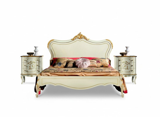 Luxury bed 160x195cm with wooden headboard and 2 nightstands Italian furniture new