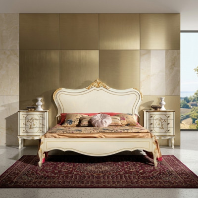 Luxury bed 180*195cm with wood headboard and 2 nightstands Italian furniture new.