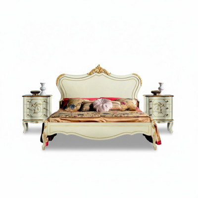 Luxury bed 180*195cm with wood headboard and 2 nightstands Italian furniture new.