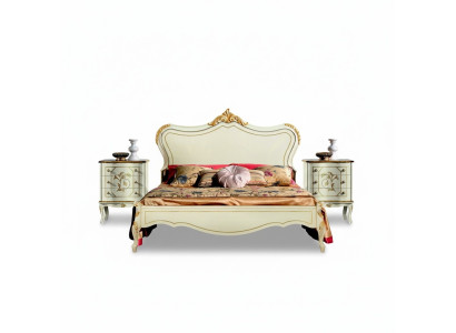 Luxury bed 180*195cm with wood headboard and 2 nightstands Italian furniture new.