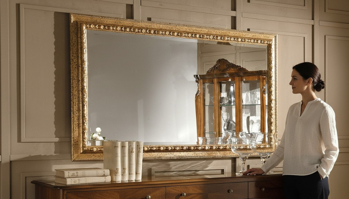 Gold mirror design luxury XXL wall mirror wood frame baroque style Italy new
