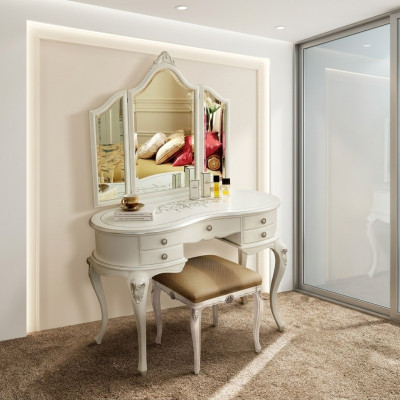 Furniture Baroque Wood Tables Console Table Mirror Italian Makeup Table 2-piece.