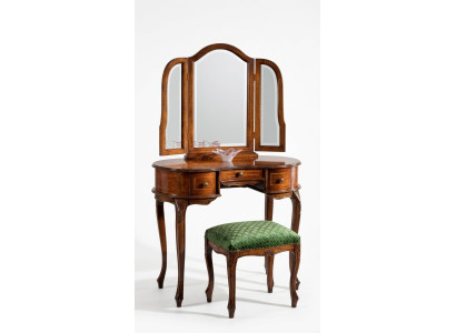 Italian furniture wood 2-piece luxury dressing table stool baroque bedroom furniture