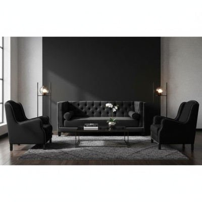 Black sofa set three-seater armchair upholstery couches set 3+1+1