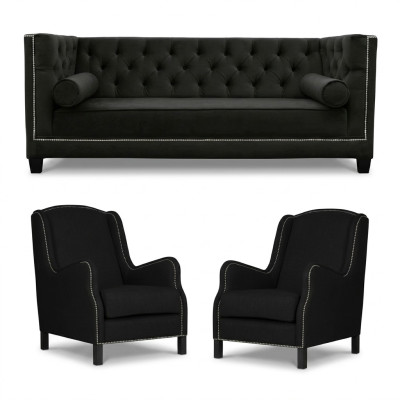 Black sofa set three-seater armchair upholstery couches set 3+1+1
