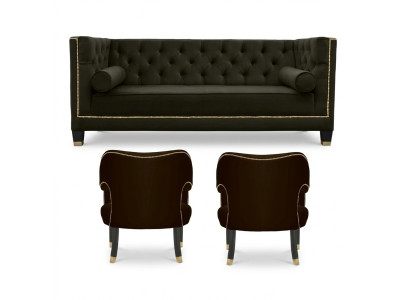 Chesterfield Armchair Black XXL Big Textile Fabric Couches Furniture Upholstery Suite