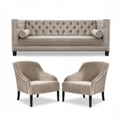 Chesterfield Beige Armchair Luxury Furniture Sets Textile Fabric Sofa Group New
