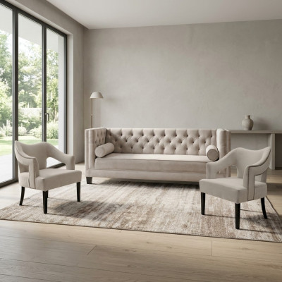 Beige Chesterfield Sofa Set Upholstered Seating Sets 3-piece Set Group