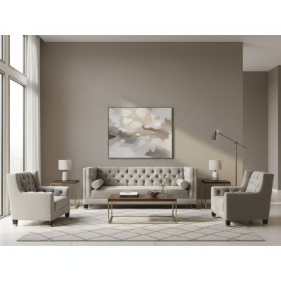 Beige Chesterfield Sofa Set Armchair Luxury Furniture Fabric Living Room New