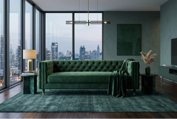 Chesterfield 4-seater sofa luxury design furniture textile fabric couches green sofas