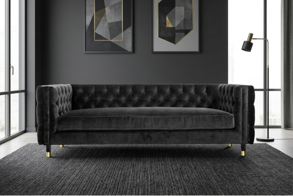 Black Chesterfield Sofa Big Luxury Furniture 4-seater Textile Fabric Couches