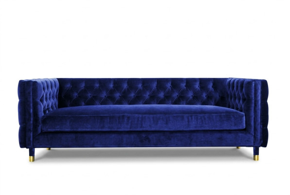 Blue Chesterfield Sofa Big Designer 4-Seater New Textile Fabric Couches