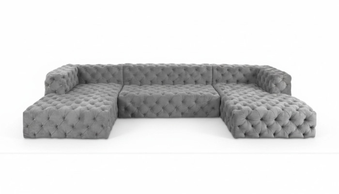 Chesterfield U-Shape Sofa Gray XXL Big Textile Fabric Couches Luxury Furniture Upholstered