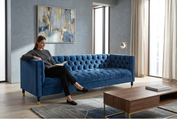 Chesterfield Sofa Blue Sofas Fabric Couches Creative Furniture 4-Seater