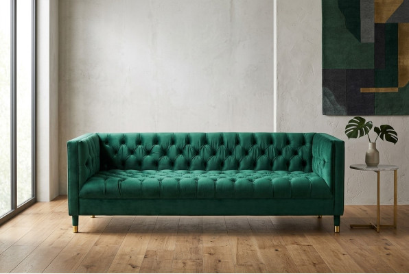 Green Chesterfield 4-seater luxury fabric sofa couches