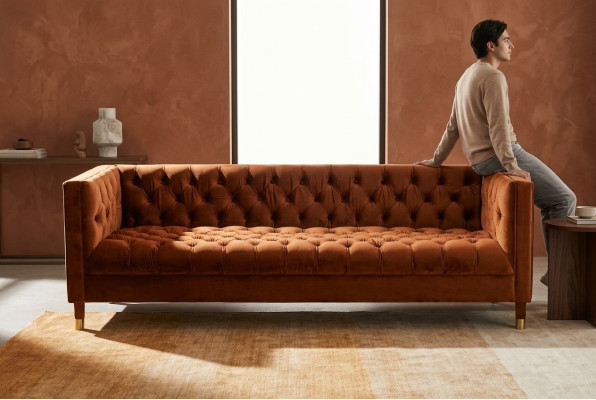 Oranges Sofa Chesterfield Couch Fabric Material Sofas Luxury Furniture 4-Seater