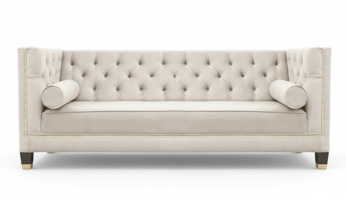 Luxury Beige Chesterfield Velvet Three-Seater Upholstered Furniture Hotel Living Room Practice