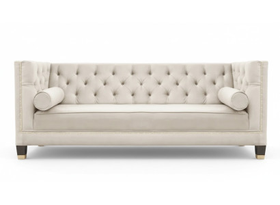 Luxury Beige Chesterfield Velvet Three-Seater Upholstered Furniture Hotel Living Room Practice